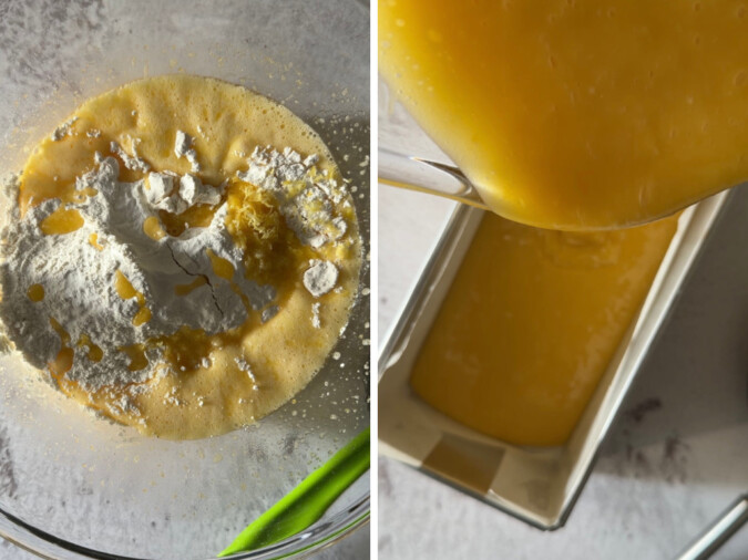 pouring-limoncello-cake-batter-into-pan