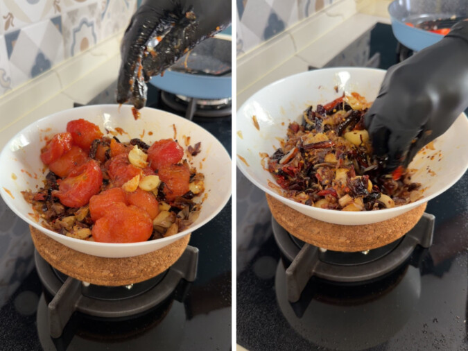 Mixing the marinade for the mutton